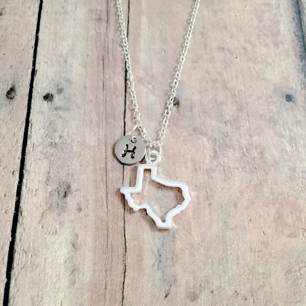 Texas initial necklace - Texas jewelry, state jewelry, Texas necklace, state necklace, Texas gift, state gift, Texan necklace