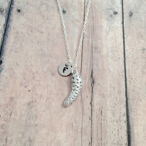 Pewter Pickle Initial Necklace: Hand Stamped Food Jewelry