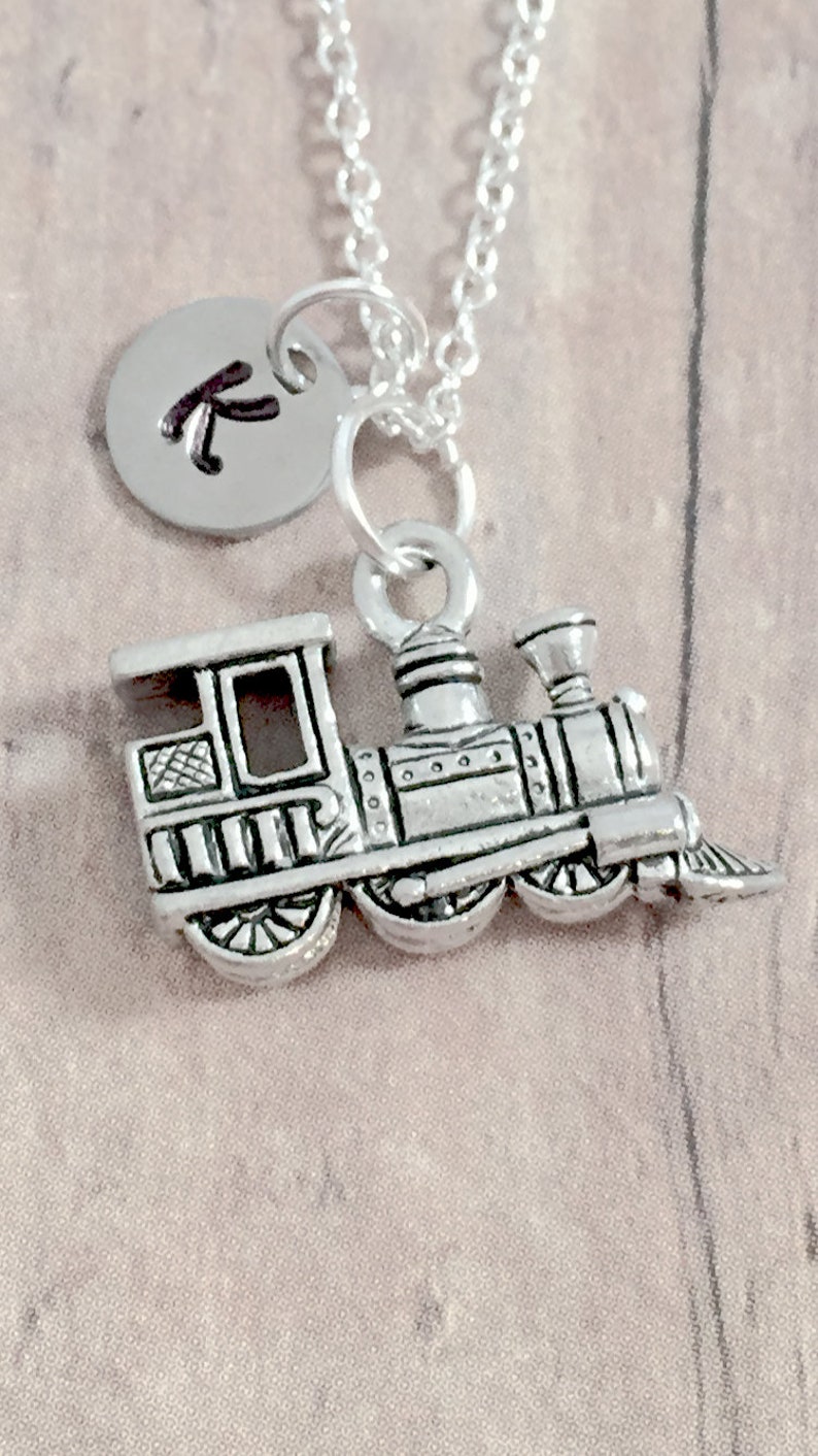 Train engine initial necklace train jewelry steam engine Etsy