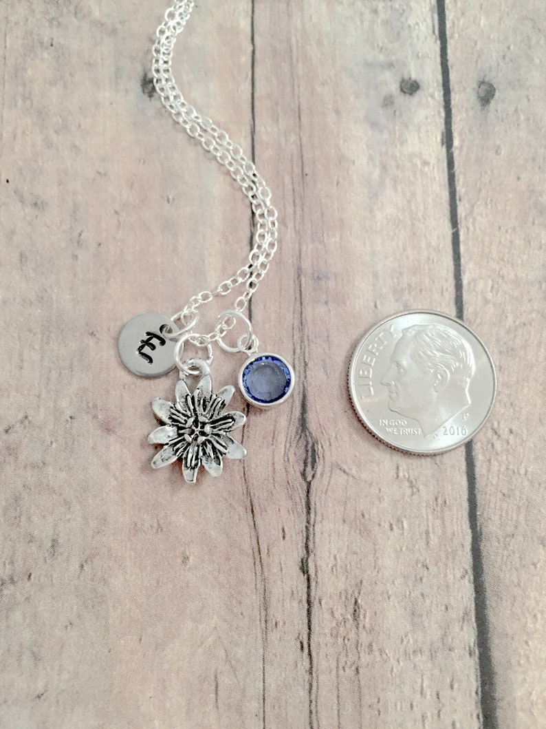 Water Lily Initial Necklace Water Lily Jewelry Nature Etsy