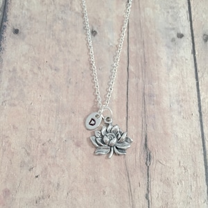 Lotus flower initial necklace - lotus flower jewelry, nature jewelry, sacred lotus necklace, lotus flower pendant, zen jewelry, lotus gift