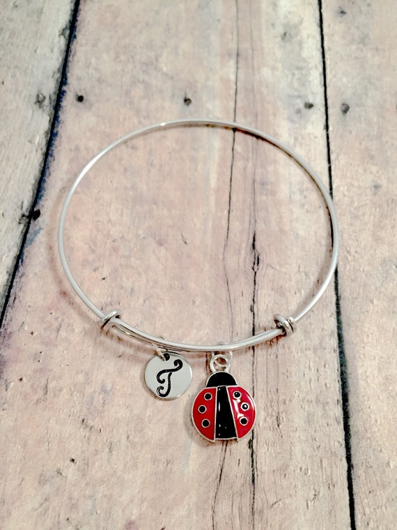 garden jewelry ladybird jewelry ladybug jewelry ladybug pendant ladybug gift insect jewelry gardener gift Ladybug initial bangle