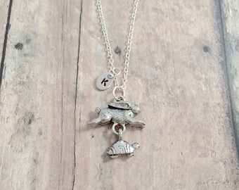 Tortoise and Hare Initial Necklace: Storybook Jewelry, Fairy Tale Pendant