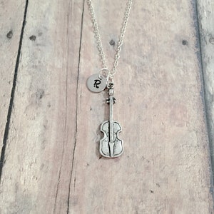 Violin initial necklace - violin jewelry, music jewelry, string instrument jewelry, violin pendant, violin necklace, violin gift, music gift