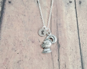 Knight helmet initial necklace - knight helmet jewelry, medieval jewelry, fairy tale jewelry, knight necklace, medieval necklace