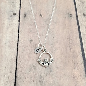 Claddagh initial necklace (sterling silver) - Claddagh jewelry, friendship jewelry, Claddagh necklace, Irish necklace, Claddagh gift