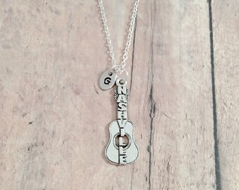 Nashville Guitar Initial Necklace: Music City Jewelry, Tennessee Necklace