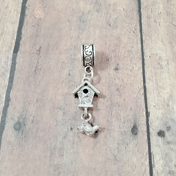Birdhouse pendant (1 piece) - silver birdhouse charm, bird charm, garden charm, bird pendant, birdhouse gift, bird house charm, garden gift