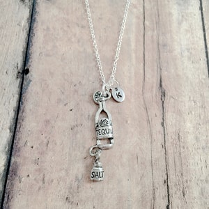 Tequila initial necklace - tequila jewelry, alcohol jewelry, Cinco de Mayo jewelry, tequila necklace, tequila gift, alcohol necklace