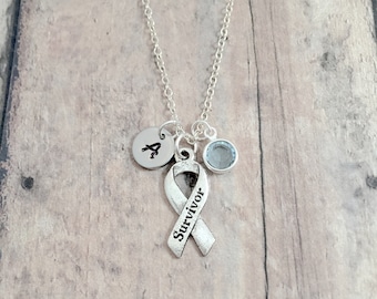 Survivor initial necklace- survivor jewelry, ribbon jewelry, inspirational jewelry, survivor necklace, inspirational necklace, survivor gift