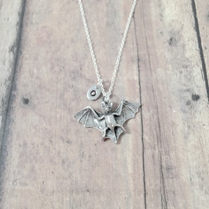 Bat initial necklace - bat jewelry, Halloween jewelry, Austin jewelry, flying bat pendant, Halloween necklace, bat necklace, bat gift