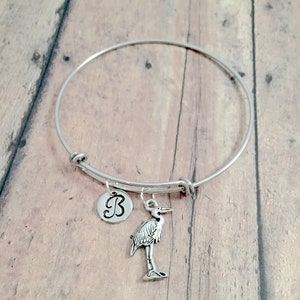 Heron initial bangle - heron jewelry, bird jewelry, crane jewelry, heron bangle, bird bracelet, crane bracelet, heron pendant, heron gift