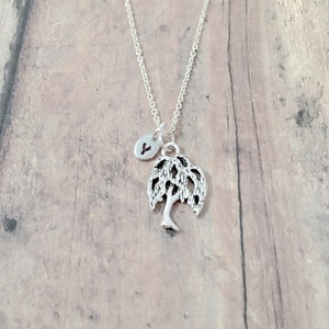 Weeping Willow Initial Necklace: Silver Tree Jewelry
