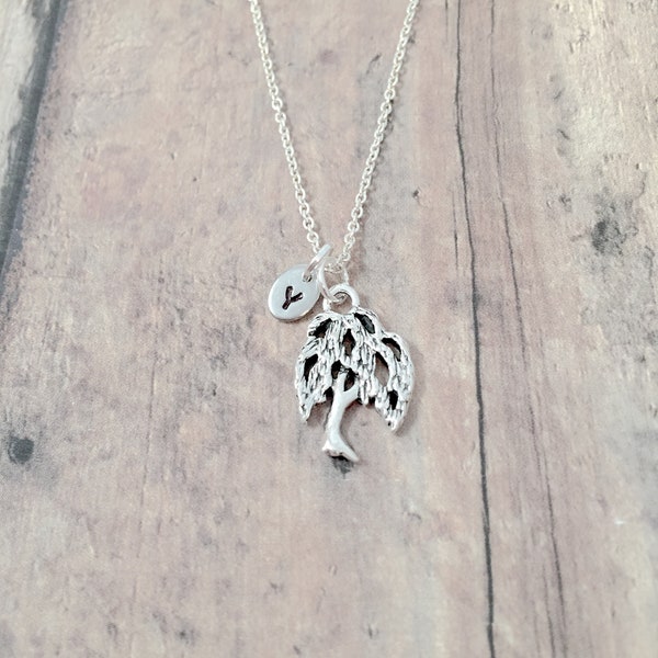 Weeping willow initial necklace - weeping willow jewelry, tree jewelry, nature jewelry, weeping willow necklace, tree necklace, tree gift