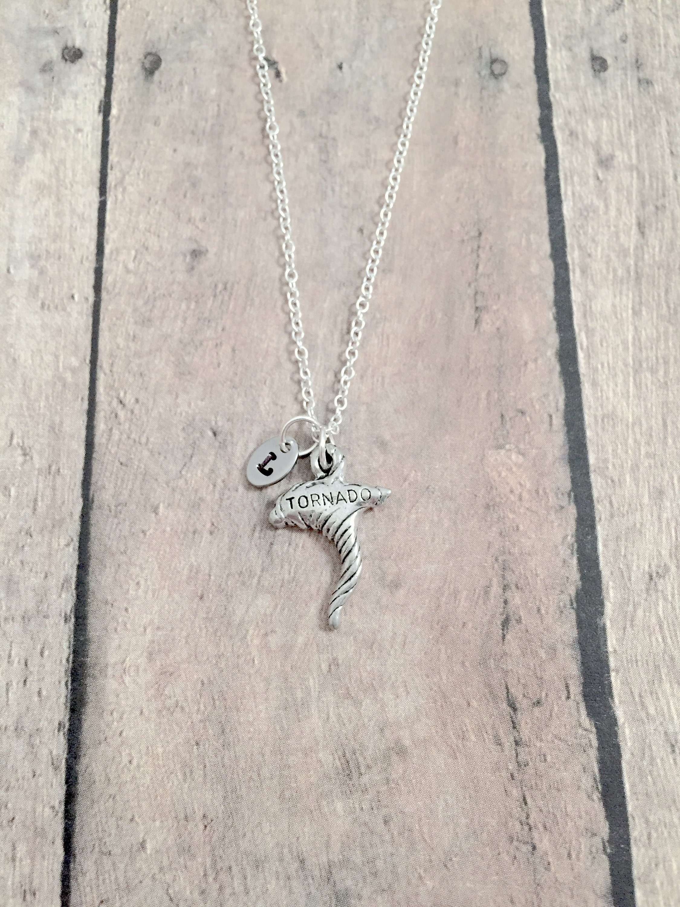 Tornado Initial Necklace: Weather Jewelry, Storm Chaser Necklace