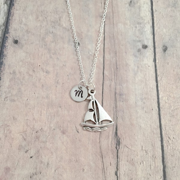 Sailboat initial necklace - sailboat jewelry, nautical jewelry, sailing jewelry, sailboat necklace, nautical necklace, sailboat gift