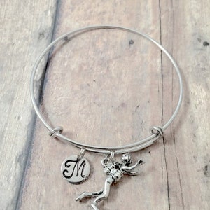 Scuba Diver Bangle: Pewter Charm, Stainless Steel Initial Bracelet
