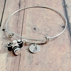 Camera Initial Bangle: Photographer Jewelry, Journalist Bracelet
