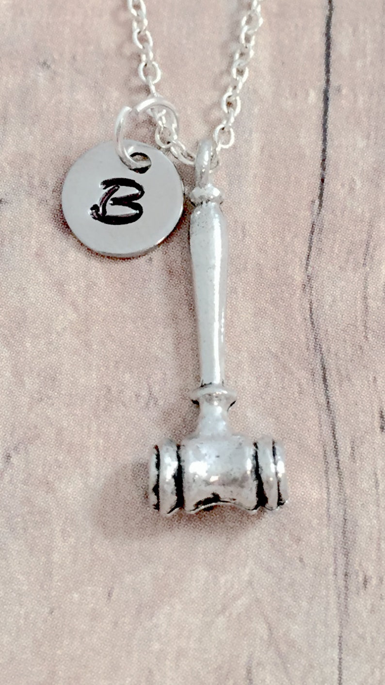 Gavel Initial Necklace Gavel Jewelry Lawyer Jewelry Judge Etsy