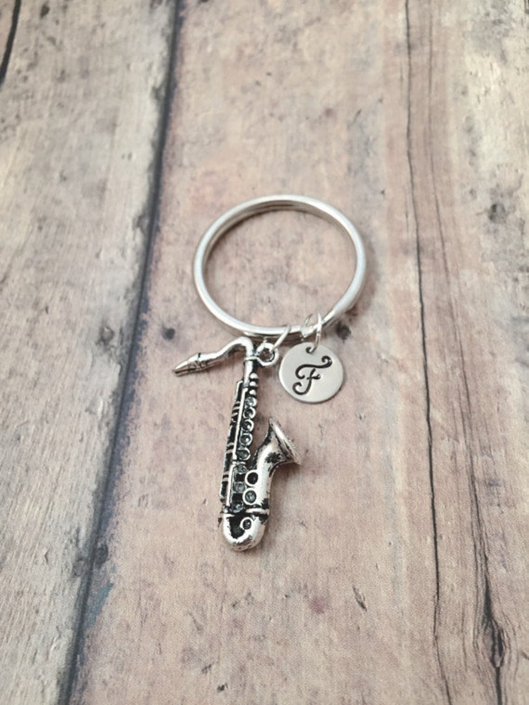Saxophone Initial Key Ring Saxophone Key Chain Music Etsy