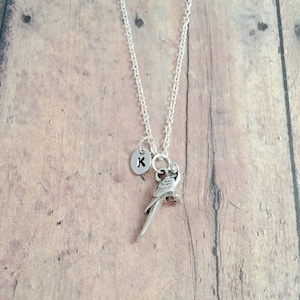 Parrot initial necklace -parrot jewelry, tropical bird jewelry, pet jewelry, parrot necklace, bird gift, tropical bird necklace, parrot gift