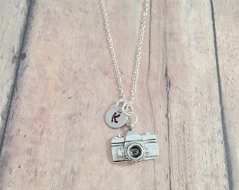 Camera initial necklace - camera jewelry, photographer jewelry, journalist jewelry, camera necklace, photographer necklace, camera gift