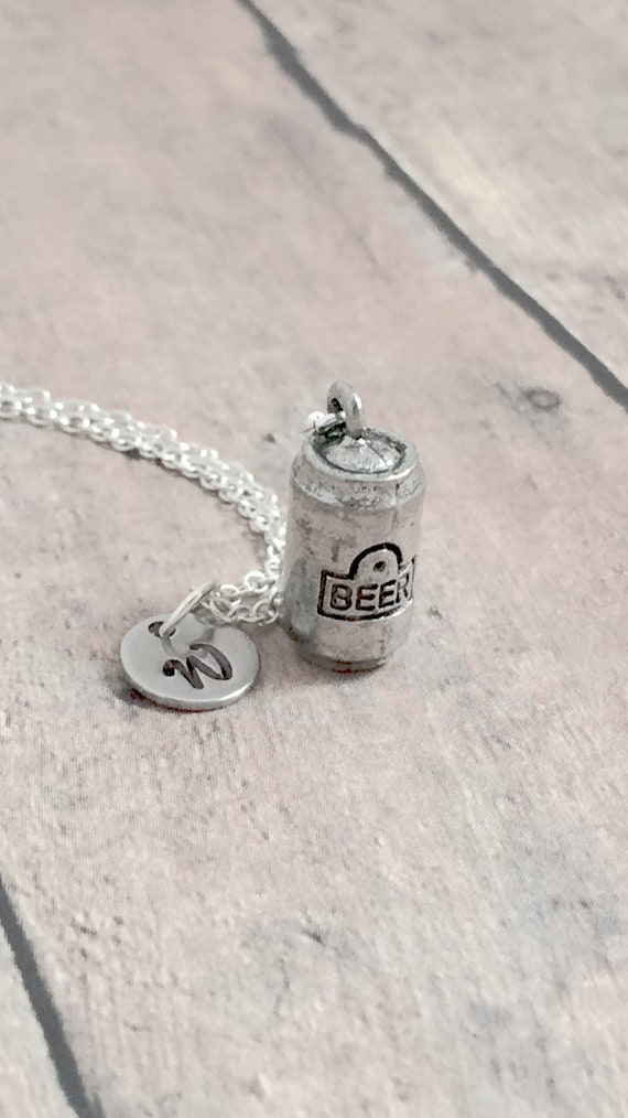 Beer Can Initial Necklace Beer Jewelry Beverage Jewelry Etsy