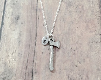 Axe initial necklace - axe jewelry, ax throwing jewelry, lumberjack jewelry, axe necklace, hatchet necklace, axe throwing necklace, ax gift