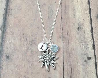 Edelweiss initial necklace - edelweiss jewelry, flower jewelry, nature jewelry, edelweiss necklace, flower necklace, edelweiss gift