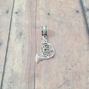 Silver Plated French Horn Pendant: Music Jewelry Gift