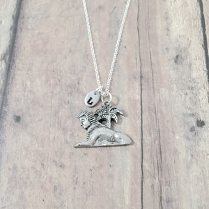 Sphinx initial necklace - silver Sphinx jewelry, Egypt jewelry, mythology charm, Sphinx gift, Egypt pendant, mythology necklace, Egypt gift