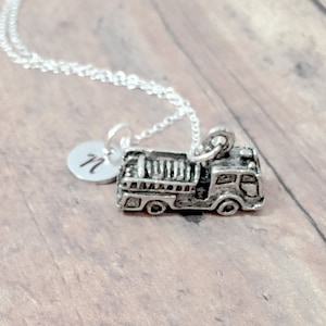 Fire Truck Initial Necklace: Engine Jewelry, Firefighter Necklace