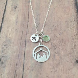 Nativity initial necklace - Nativity jewelry, Christmas jewelry, religious jewelry, Nativity necklace, Christmas necklace, Nativity gift