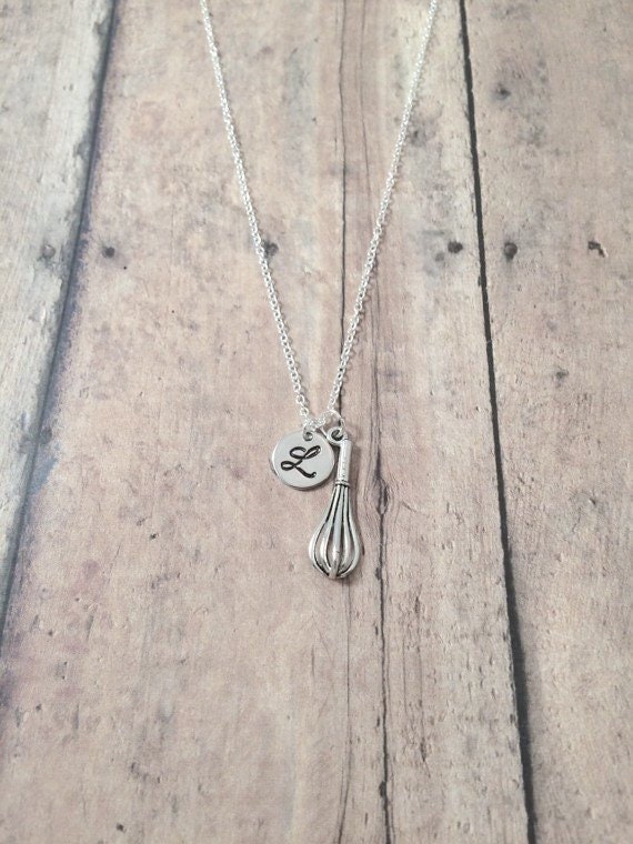 Whisk initial necklace whisk jewelry cooking jewelry chef