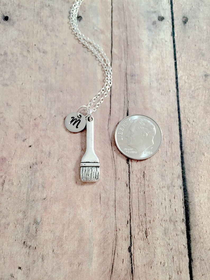 Paintbrush Initial Necklace Paintbrush Jewelry Artist Etsy