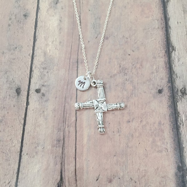 St. Brigid's cross initial necklace - St. Brigid's cross jewelry, Irish jewelry, Imbolc jewelry, St. Brigid's cross gift, Irish necklace