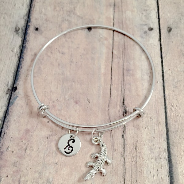 Alligator initial bangle - alligator jewelry, Florida jewelry, crocodile jewelry, alligator bangle, Florida bracelet, alligator gift