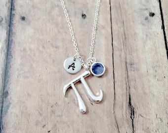 Pi Symbol Initial Necklace: Math Jewelry, Teacher Necklace