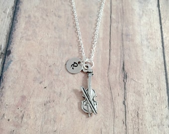 Cello initial necklace - cello jewelry, music jewelry, orchestra jewelry, cello necklace, cellist gift, cello pendant, music instrument gift