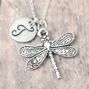 Dragonfly initial necklace dragonfly jewelry, insect jewelry, damselfly jewelry, dragonfly necklace, dragonfly pendant, dragonfly gift image 2