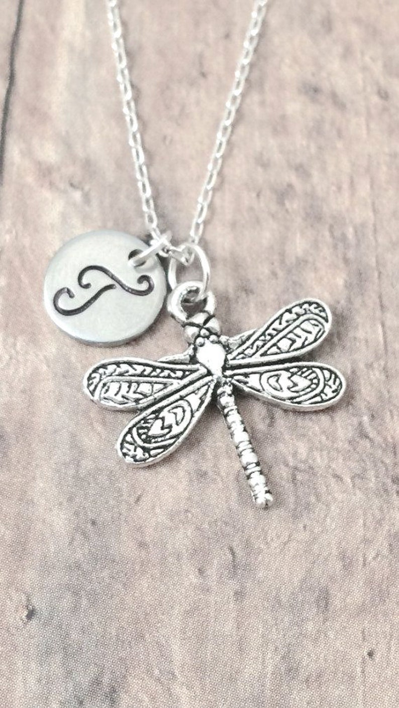 Dragonfly initial necklace dragonfly jewelry, insect jewelry, damselfly jewelry, dragonfly necklace, dragonfly pendant, dragonfly gift image 2