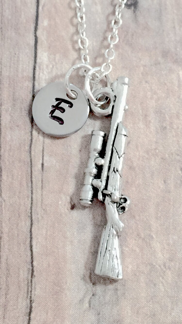 Rifle initial necklace rifle jewelry hunting jewelry gun Etsy