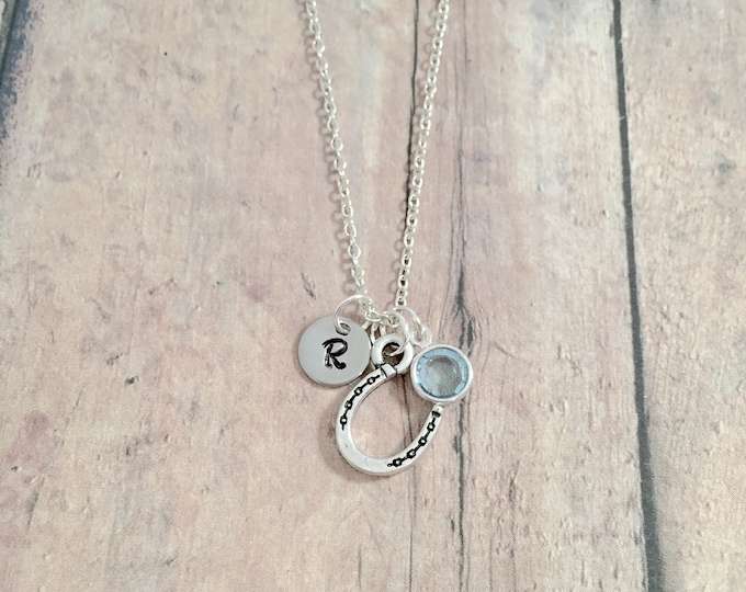 Horseshoe initial necklace - horseshoe jewelry, rodeo jewelry, western jewelry, horseshoe necklace, western necklace, horseshoe gift