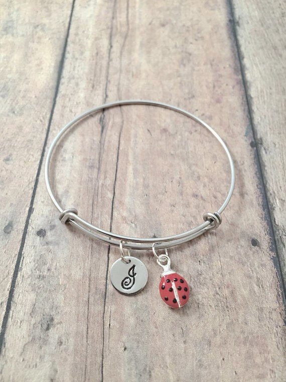 garden jewelry ladybird jewelry ladybug jewelry ladybug pendant ladybug gift insect jewelry gardener gift Ladybug initial bangle