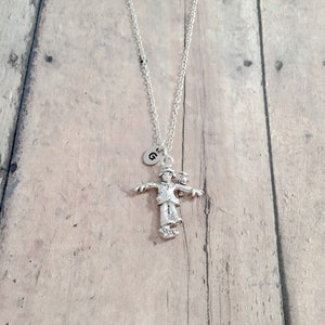 Scarecrow initial necklace - scarecrow jewelry, garden jewelry, Halloween jewelry, fall necklace, scarecrow necklace, Halloween necklace