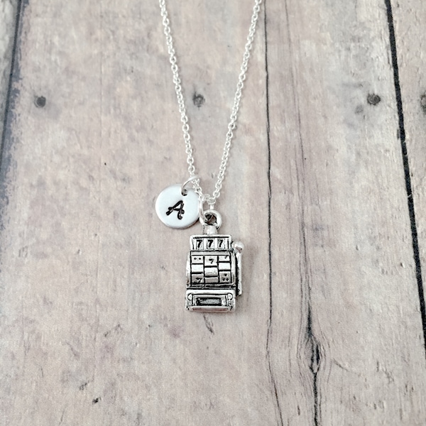 Slot machine initial necklace - slot machine jewelry, casino jewelry, Las Vegas jewelry, gambling necklace, slot machine gift, Vegas gift