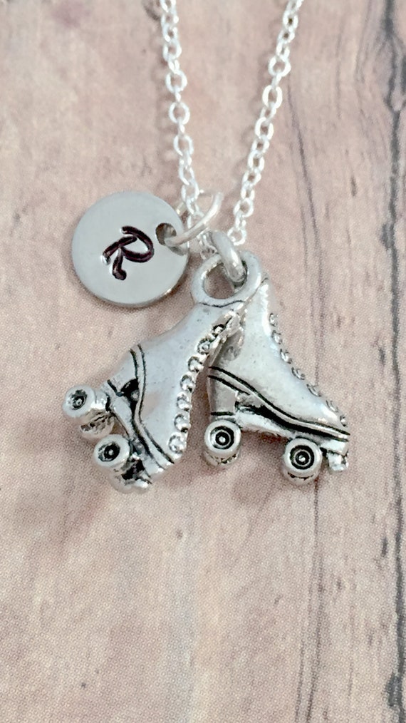 Roller Skates Initial Necklace Roller Skates Jewelry Roller Derby