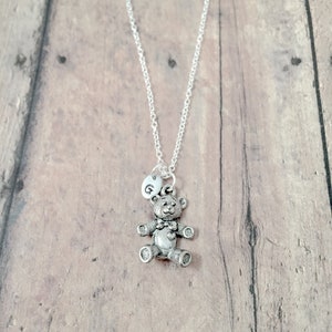 Teddy bear initial necklace - teddy bear jewelry, baby shower jewelry, animal jewelry, teddy bear necklace, baby shower gift, bear gift