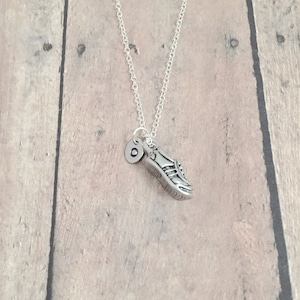 Running shoe initial necklace - running shoe jewelry, runner jewelry, marathon jewelry, running necklace, runner gift, running gift