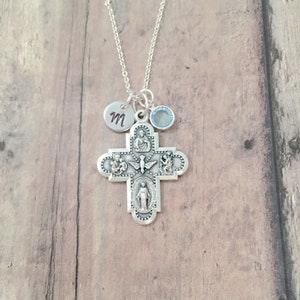 Five way cross initial necklace - cross jewelry, religious jewelry, miraculous medal jewelry, St. Christopher necklace, Holy Spirit jewelry